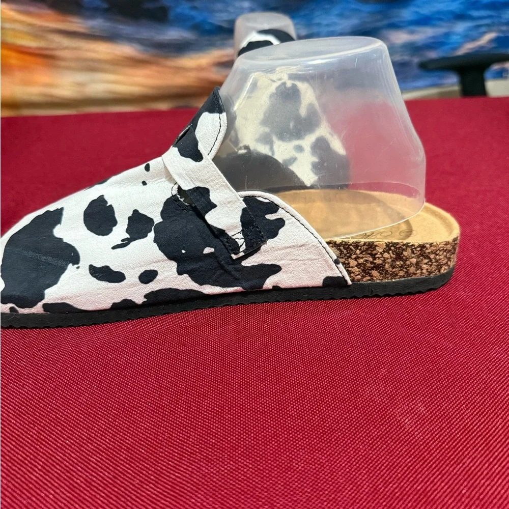 Women's Black and White Cow Print Sandals - Picture 2 of 5